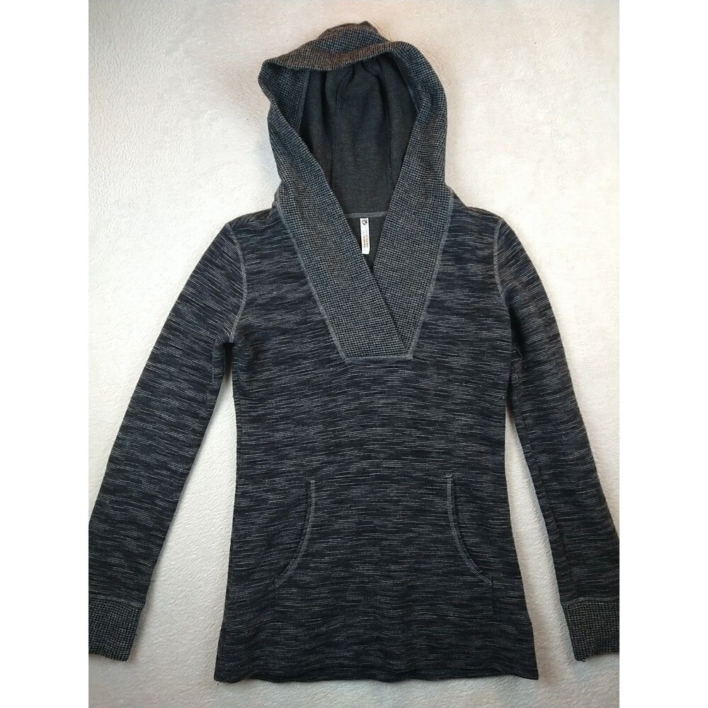 Kuhl Isla Hooded Pullover Sweater Womens XS Gray Wool Blend V-Neck Pulover